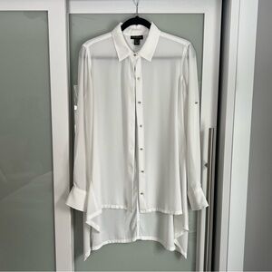 Cartise Women’s Longline Sheer White Button-Down Shirt